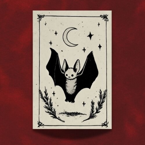 The-Bat The Bat Tarot Card Style Print - Gothic Vampire Decor - Nocturnal Animal Illustration