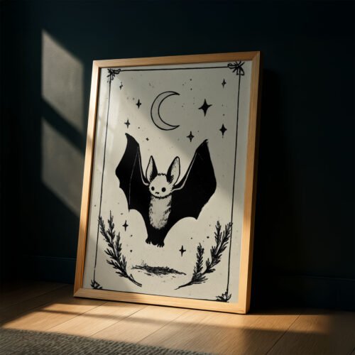 image.png The Bat Tarot Card Style Print - Gothic Vampire Decor - Nocturnal Animal Illustration