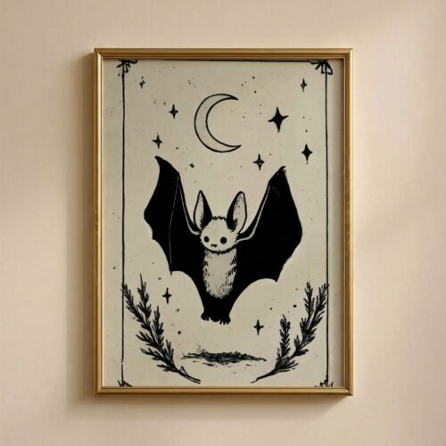 The-Bat_4 The Bat Tarot Card Style Print - Gothic Vampire Decor - Nocturnal Animal Illustration