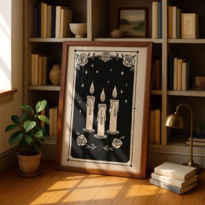 Burning Candles Art Print - Witchy Altar Decor - Ritual Magic Illustration