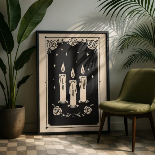 Burning Candles Art Print - Witchy Altar Decor - Ritual Magic Illustration
