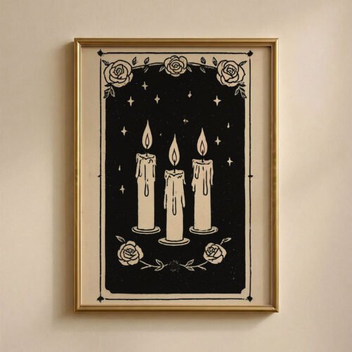 Burning Candles Art Print - Witchy Altar Decor - Ritual Magic Illustration