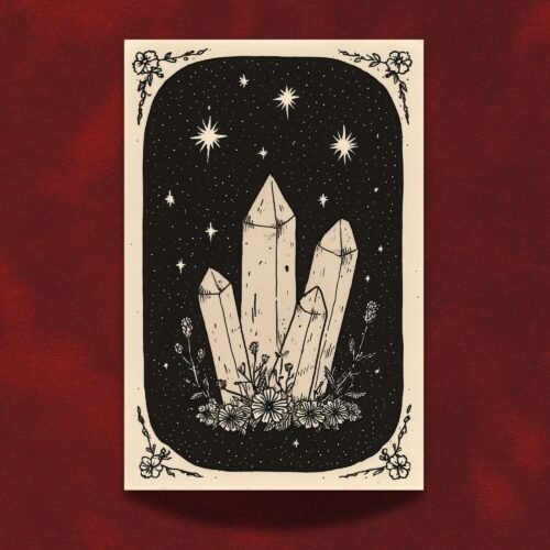 Quartz Crystals Art Print - Gemstone Magic Decor - Boho Witchy Tarot Card
