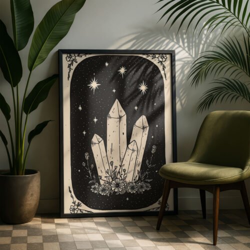 Quartz Crystals Art Print - Gemstone Magic Decor - Boho Witchy Tarot Card