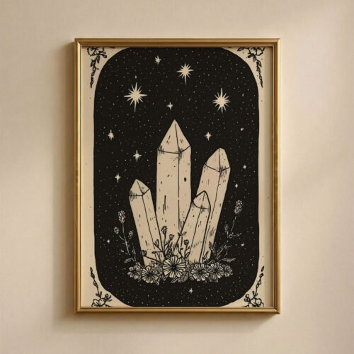 Quartz Crystals Art Print - Gemstone Magic Decor - Boho Witchy Tarot Card