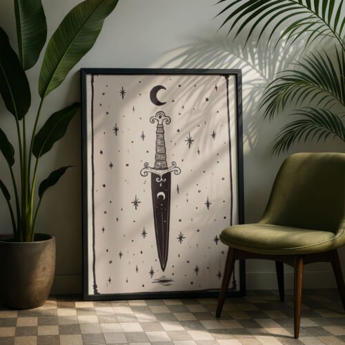 The Dagger Athame Art Print - Gothic Weapon Illustration - Dark Academia Wall Decor