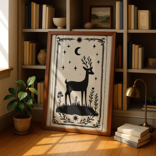 The Stag Deer Art Print - Forest Spirit Illustration - Nature Witch Wall Decor