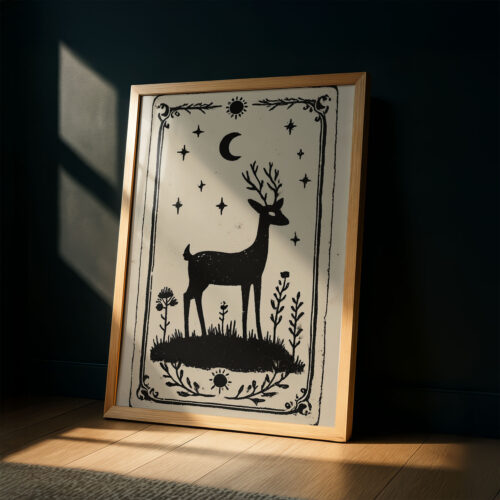 The Stag Deer Art Print - Forest Spirit Illustration - Nature Witch Wall Decor