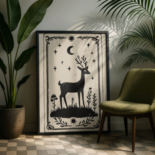 The Stag Deer Art Print - Forest Spirit Illustration - Nature Witch Wall Decor