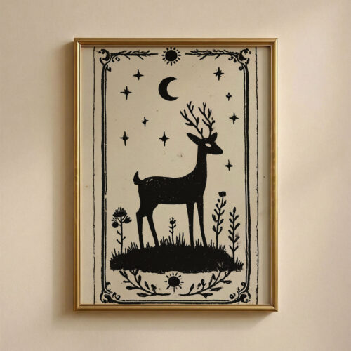 The Stag Deer Art Print - Forest Spirit Illustration - Nature Witch Wall Decor