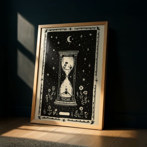 The Hourglass Sands of Time Print - Memento Mori Art - Dark Academia Study Decor