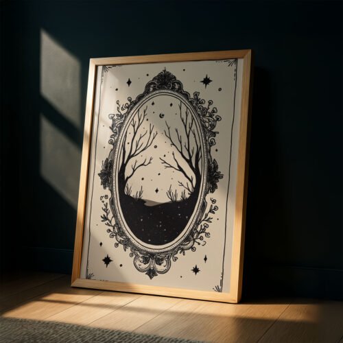 The Magic Mirror Art Print - Scrying Tool Illustration - Witchy Vanity Wall Decor