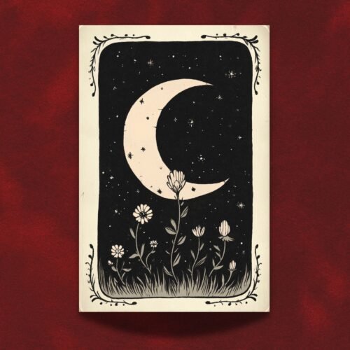 The Crescent Moon Tarot Print - Celestial Wall Art - La Luna Astrology Illustration