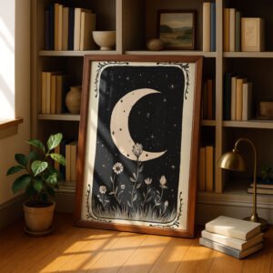 The Crescent Moon Tarot Print - Celestial Wall Art - La Luna Astrology Illustration