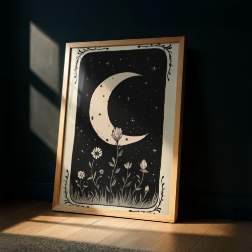 The Crescent Moon Tarot Print - Celestial Wall Art - La Luna Astrology Illustration