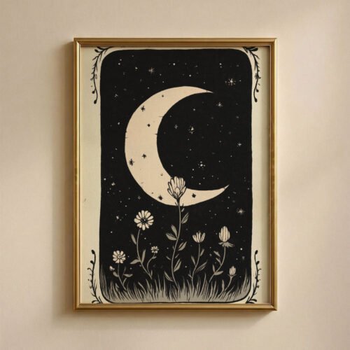 The Crescent Moon Tarot Print - Celestial Wall Art - La Luna Astrology Illustration