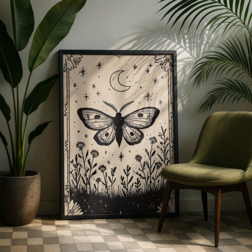 Luna Moth Transformation Print - Celestial Insect Art - Night Sky Gothic Decor