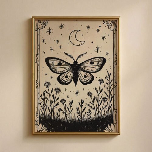 Luna Moth Transformation Print - Celestial Insect Art - Night Sky Gothic Decor