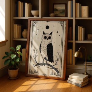 The Owl Tarot Print - Wisdom Totem Art - Bird of Prey Illustration