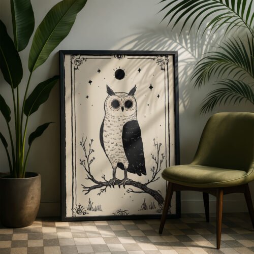 The Owl Tarot Print - Wisdom Totem Art - Bird of Prey Illustration