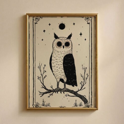 The Owl Tarot Print - Wisdom Totem Art - Bird of Prey Illustration