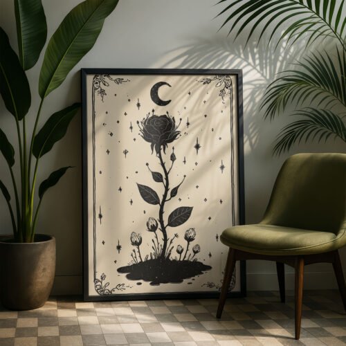 image.png Mystic Rose Flower Print - Botanical Witch Art - Romantic Gothic Tarot Card
