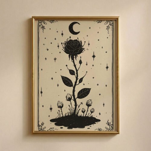 The-Rose_4 Mystic Rose Flower Print - Botanical Witch Art - Romantic Gothic Tarot Card