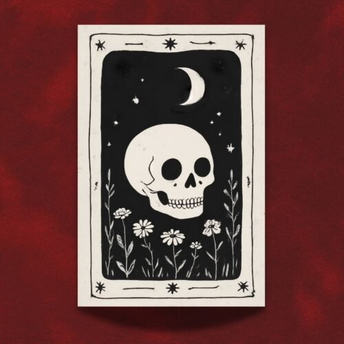 The Skull Memento Mori Print - Gothic Macabre Art - Spooky Skeleton Tarot Style
