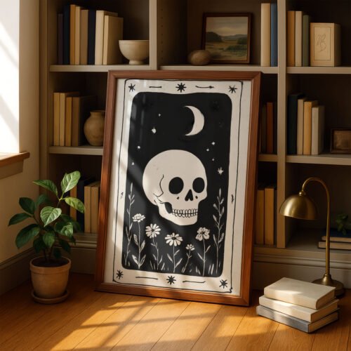 The Skull Memento Mori Print - Gothic Macabre Art - Spooky Skeleton Tarot Style