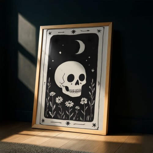 The Skull Memento Mori Print - Gothic Macabre Art - Spooky Skeleton Tarot Style
