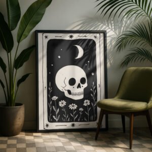The Skull Memento Mori Print - Gothic Macabre Art - Spooky Skeleton Tarot Style
