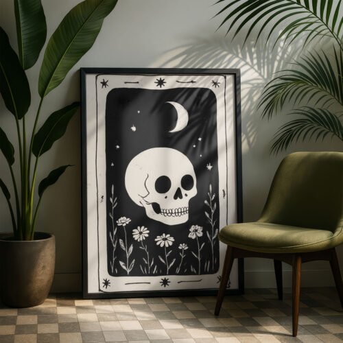 The Skull Memento Mori Print - Gothic Macabre Art - Spooky Skeleton Tarot Style