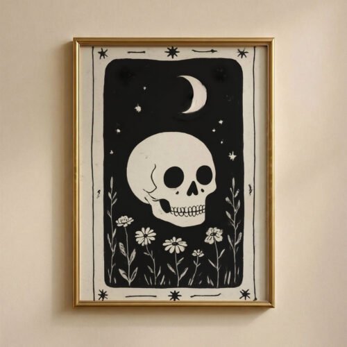 The Skull Memento Mori Print - Gothic Macabre Art - Spooky Skeleton Tarot Style