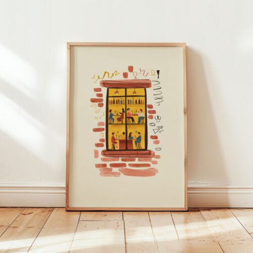 The-bar_6 City Bar View Art - Urban Window Scene - Relaxing Rain Vibes Print