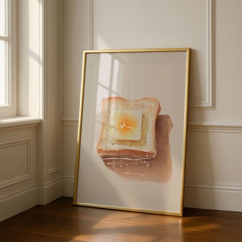 Toast with Butter Art Print - Simple Breakfast Decor - Morning Kitchen Illustration