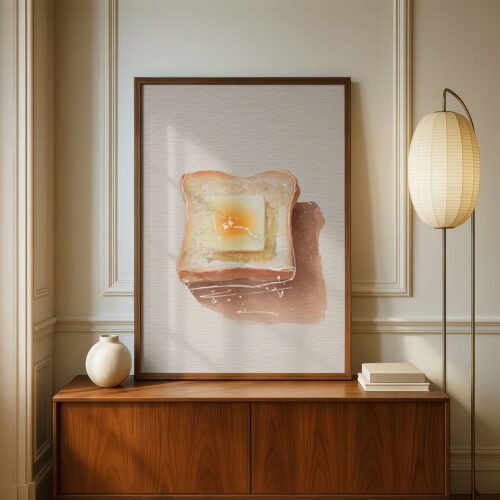 Toast with Butter Art Print - Simple Breakfast Decor - Morning Kitchen Illustration