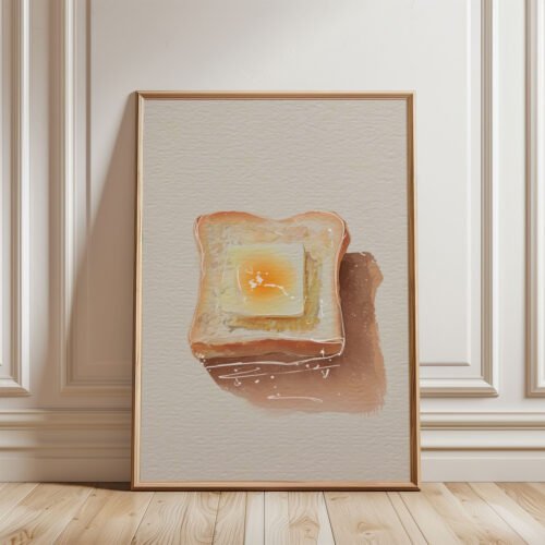 Toast with Butter Art Print - Simple Breakfast Decor - Morning Kitchen Illustration