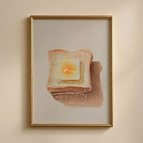 Toast with Butter Art Print - Simple Breakfast Decor - Morning Kitchen Illustration