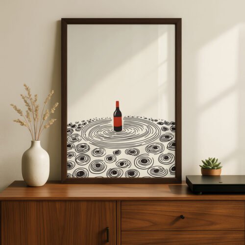 Wine and Vinyl Record Art Print, Red Accents