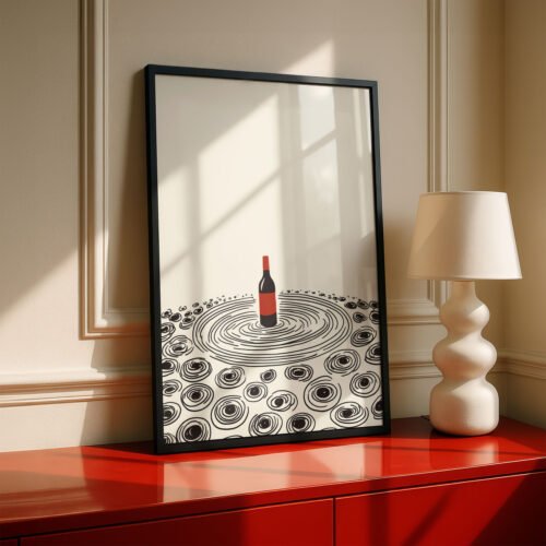 Wine and Vinyl Record Art Print, Red Accents