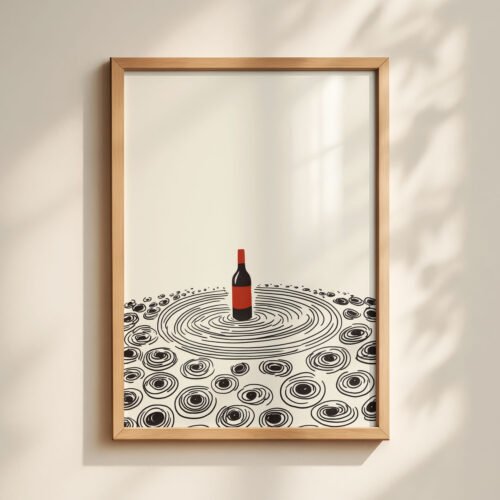 Wine and Vinyl Record Art Print, Red Accents
