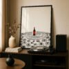 Wine and Vinyl Record Art Print, Red Accents