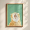 Whimsical Yawning Cat - Dreamy Sleepy Art - Soft Sage Green Decor