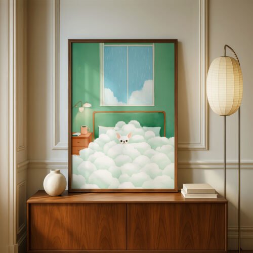 image.png White Chihuahua Cozy Snuggling Print - Storybook Bedroom Decor – Gift for Dog Mom