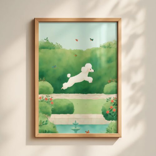 Poodle Nursery Print - Gift for Poodle Mom - Puppy Garden Watercolor Art