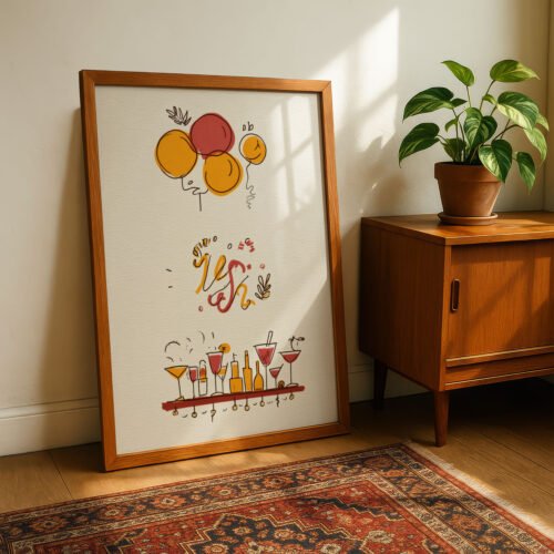 Party Balloons Art - Celebration Corner Print - Festive Bar Cart Sign