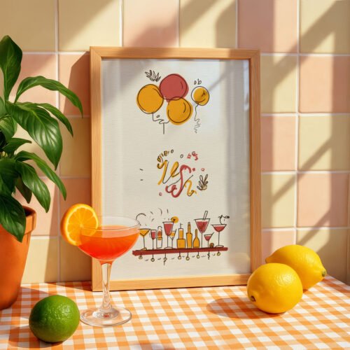 Party Balloons Art - Celebration Corner Print - Festive Bar Cart Sign