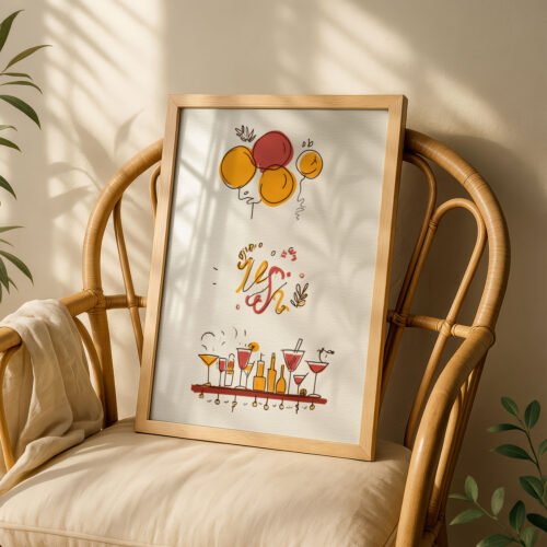 Party Balloons Art - Celebration Corner Print - Festive Bar Cart Sign