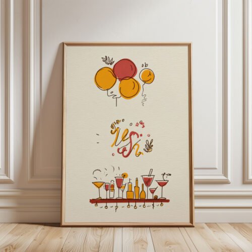 Party Balloons Art - Celebration Corner Print - Festive Bar Cart Sign