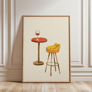 Bar Stool Art - Wine Time Print - Retro Furniture Illustration